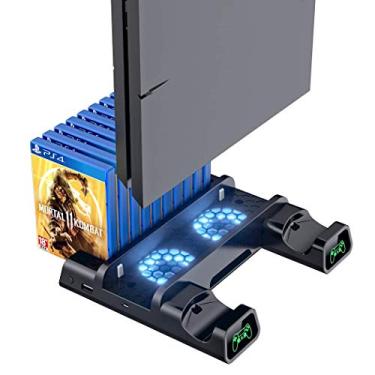 Imagem de Base de resfriamento compatível com PS4/PS4 Pro/PS4 Slim,OIVO Controller Charging Dock Station com suporte vertical mais frio, carregador de controle duplo com indicadores de LED e 10 jogos de armazenamento