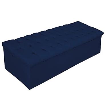 Imagem de Calçadeira Recamier Estofada Baú Mel Capitonê 195 cm Suede Azul Marinho Quarto - AM Decor