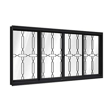 Imagem de Janela de Aço de Correr com Grade Mosaico 4 Folhas 120x150cm Facilitá Lucasa Preto