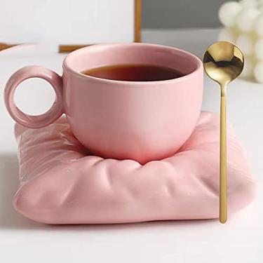 Imagem de Azoiikwd Novidade canecas de café, caneca de travesseiro copo de cerâmica com travesseiro caneca porta-copos casal criativo xícara de café xícaras de chá pires caixa conjunto de bebidas (rosa)