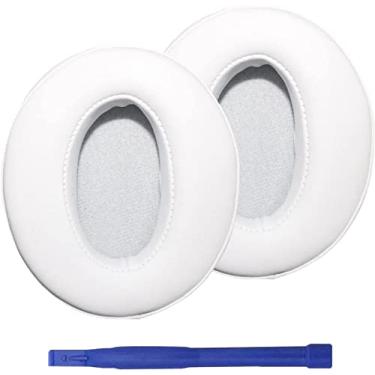 Imagem de Almofadas de ouvido de substituição HD450BT bastante confortáveis ​​Proteína de couro Earpads cobre a parte de reparo do protetor auricular para Sennheiser HD450BT HD430 HD440 HD350BT HD400S HD458BT HD300 Fones de ouvido (branco)
