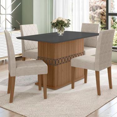 Imagem de Conjunto Sala De Jantar Mesa Agata 4 Cadeiras Jade Poliman Carvalho Com Off White