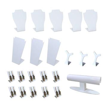 Imagem de Kit expositores displays de joias, colares, brincos, pulseiras e braceletes de acrílico Preto - Kit mostruários completo com 22 peças