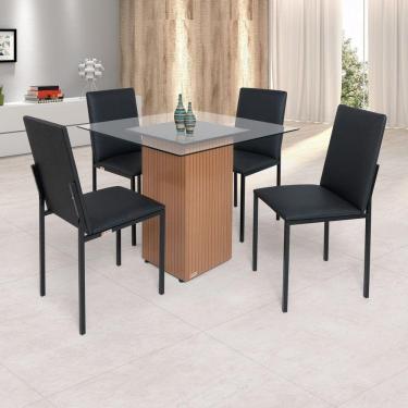 Conjunto Mesa de Jantar Preto Dubai 1,35m mdf com 4 Cadeiras Castanho /  Cacau em Promoção na Americanas