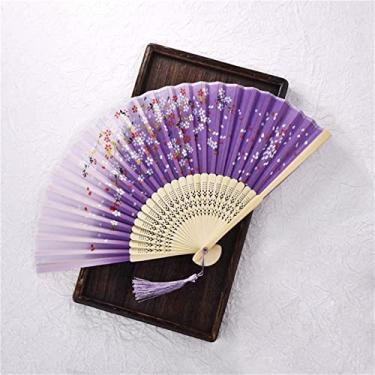 Imagem de Leque dobrável estilo vintage ventilador dobrável de seda padrão chinês japonês arte artesanato presente decoração de casa ornamentos ventilador de mão dança acessórios decorativos feitos à mão (cor: V, tamanho: 38X21cm)