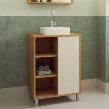 Imagem de Gabinete para Banheiro com Cuba Branca 60cm 1 Porta de Correr Julia Mel/Arenas