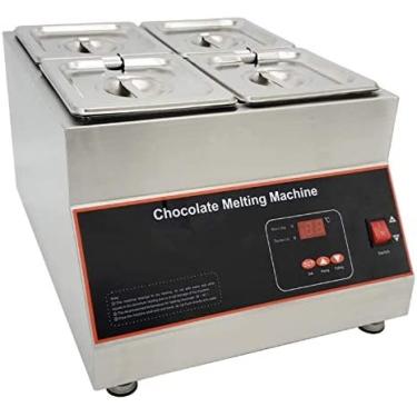Imagem de Máquina de derreter chocolate, aparelho de fusão elétrico comercial de aço inoxidável, máquina de aquecimento com isolamento térmico, para sopa de queijo e chocolate, 4 panelas 69Tranquilida