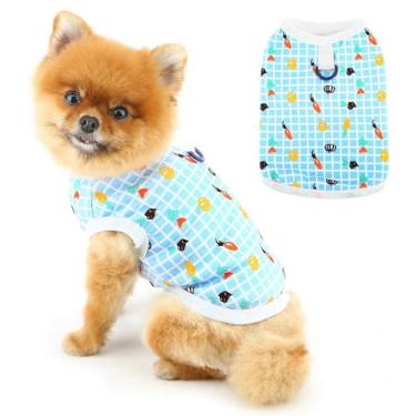 Imagem de PAIDEFUL Camisetas fofas para cães de verão, camiseta regata leve para cães, sem mangas, respirável, roupas legais, estampa fofa para cães, xadrez, roupas para cães e gatos, azul, 2GG