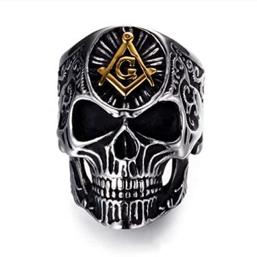 Imagem de Niqnay Anel maçônico para homens, anel maçônico, moderno, punk motociclista, caveira, joias de presente, 7, Metal, Sem pedra preciosa