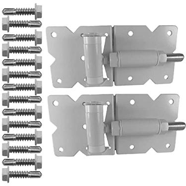 Imagem de Dobradiças de portão de vinil brancas (para vinil, PVC etc.). Dobradiças de portão de cerca de vinil com ferragens de montagem - dobradiças de portão de vinil têm um suporte de 90 graus, resultando em uma conexão positiva de dobradiça para portão