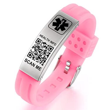 Imagem de Theluckytag Pulseiras médicas para homens e mulheres com código QR, pulseiras de identificação de alerta médico para viagens esportivas - Pulseira de silicone à prova d'água para pulsos de até 20 cm