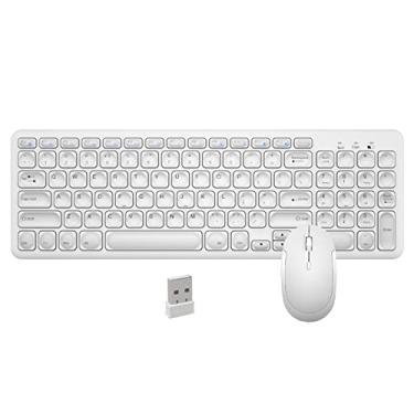 Imagem de Combo de teclado e mouse sem fio, JieruiDeng 2,4 GHz USB sem fio, fino, silencioso, kit de teclado e mouse para uso em casa, escritório, computador, computador, Mac (branco)