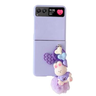 Imagem de Capa para Motorala Razr 2023 fofo coelho de pelúcia brinquedo design de charme de telefone, Razr 2023 capa de telefone fosco PC traseira de silicone macio à prova de choque capa feminina para Moto Razr 2023 com suporte de anel roxo