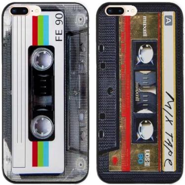 Imagem de 2 peças de fita cassete retrô impressa TPU gel silicone capa traseira para Apple iPhone todas as séries (iPhone 7 Plus/iPhone 8 Plus)