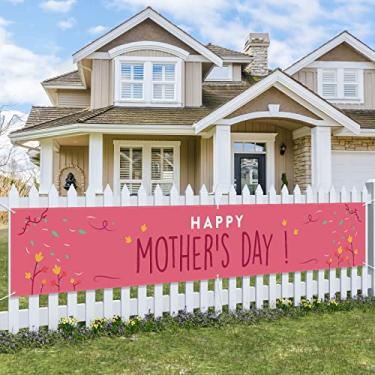 Imagem de Banner grande Feliz Dia das Mães Decorações Externas Bandeira do Dia das Mães Presentes para Mães Decoração de Casa Artigos de Festa Decoração Árvore Vento Flores Quintal Bandeira de Feriado para Presente, Casa, Ar Livre, Interior, Quarto, Presentes