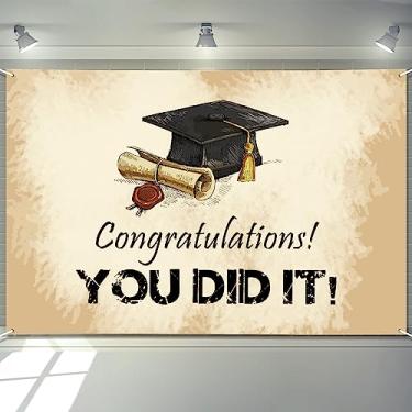 Imagem de Probsin Banner de formatura extragrande 182,88 cm x 122 cm You Did It Decorações de formatura Congrats Grad Class of 2023 Party Supplies Pôster pendurado estilo vintage para fotografia de jardim