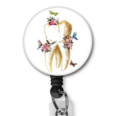 Imagem de HETANEH Carretéis retráteis de crachá de enfermeira dentária de dente humano com clipe jacaré, escritório, porta-cartão de identificação de funcionário, médicos, professores, estudantes, mulheres,