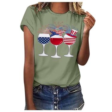Imagem de Howstar Camiseta feminina 4Th of July manga curta gola redonda camiseta dia da independência bandeira americana camiseta patriótica, B4 - Verde, GG