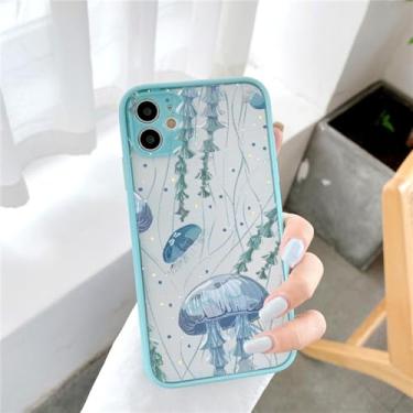 Imagem de Capa de telefone impressa para iPhone X XR XS 7 8 Plus SE2 12 13 mini 11 14 15 Pro Max Capa fosca à prova de choque, água-viva de hortelã 1, para iPhone11 Pro Max