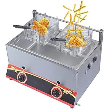 Imagem de Fritadeira profissional a gás profundo, com cestos e tampa removíveis, poder de fogo ajustável, fritadeira multifuncional a gás de aço inoxidável espesso, para batatas fritas, donuts, peixe,