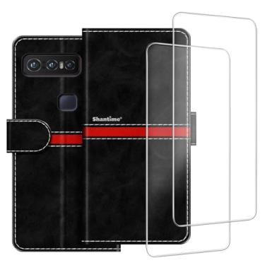 Imagem de ESACMOT Capa de celular compatível com smartphone Asus para Snapdragon Insiders + [2 unidades] película protetora de tela de vidro, capa protetora magnética de couro premium (6,7 polegadas) preta