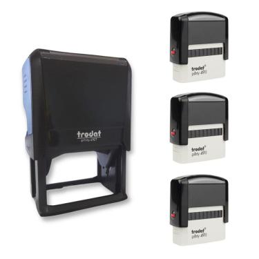 Imagem de Kit 4 Carimbos CNPJ PAGO RECEBIDO LANÇADO Empresa Escola