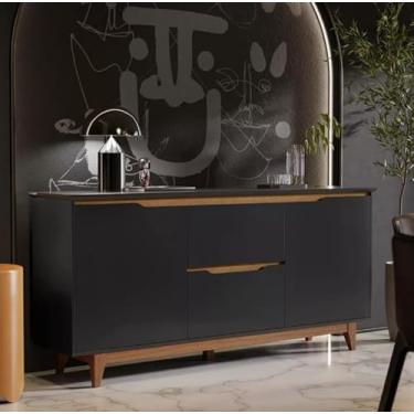 Imagem de Aparador Buffet Moderno Armário 2 Portas 2 Gav Cor - Rede M (Preto/Freijó)