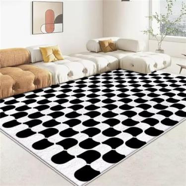 Imagem de Tapete da sala de estar preto e branco listrado minimalista decoração para casa quarto mesa de centro tapete macio antiderrapante, flanela 5,60x90cm tapete de porta