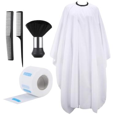 Imagem de Segbeauty Kit de capa de barbeiro, capa de corte de cabelo 55x63 com pescoço ajustável, conjunto de capas de salão profissional pente de escova de pescoço, Branco, 4 Count (Pack of 1)