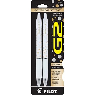 Imagem de PILOT Coleção G2 Design, caneta de tinta de gel retrátil de barril branco, ponta fina de 0,7 mm, tinta preta, 2 canetas