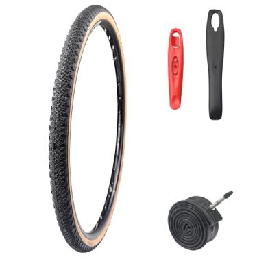 Imagem de WEEROCK Um pacote de pneu 700C para bicicleta de estrada 700 X 42C pneu de bicicleta cascalho com 1 pacote de tubo interno válvula Presta de 48 mm, marrom preto
