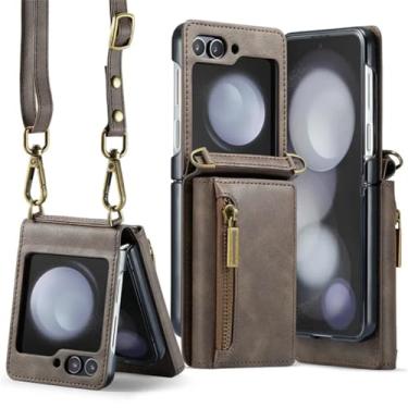 Imagem de Capa de couro tipo carteira para cartões com zíper crossbody para Samsung Galaxy Z Flip 5 4 3 Bolsa Flip5 Flip4 Bolsa com cordão longo capa de suporte, café, para Samsung Z Flip 4