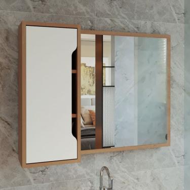 Imagem de Armário de Banheiro 1 Porta com Espelho Bn3645 Amêndoa/Branco - Tecno Mobili