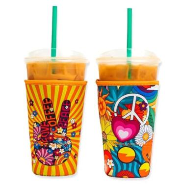 Imagem de BAXENDALE AND CO Mangas isolantes de neoprene reutilizáveis para copos de café gelado e bebidas frias, compatíveis com Starbucks, Dunkin, copos, copos de refrigerante, chá boba e bebidas quentes -