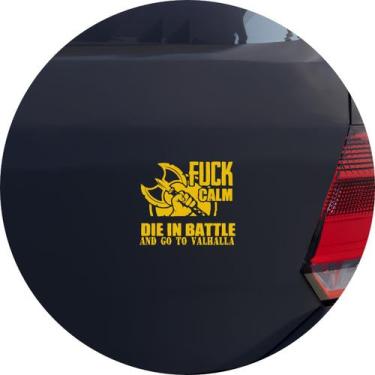 Imagem de Adesivo de Carro Vikings Fuck Calm Go To Valhalla - Cor Amarelo - Melh