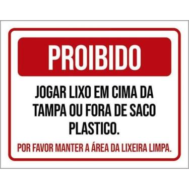 Imagem de Kit 10 Placa Jogar Lixo Tampa Fora Saco Plástico 36X46 - Sinalizo