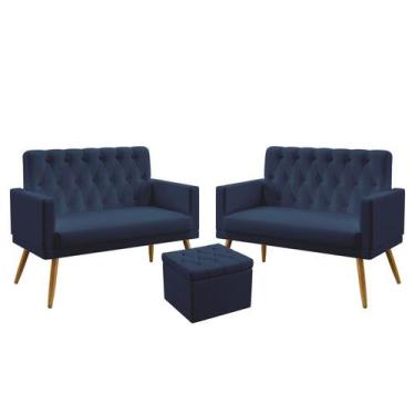 Imagem de 2 Poltronas Namoradeira Vega Com Rodapé E Capitonê Com Puff Quasar Sue