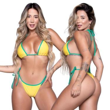 Imagem de Kit 3 Biquínis Cortininha WLS Modas Fio Dental Asa Delta Torcida Verde