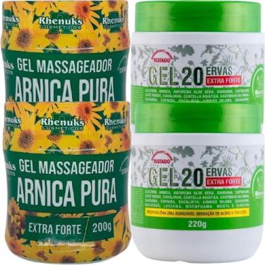 Imagem de Kit 2 Gel Massageador Arnica Pura 200g + 2 Gel 20 Ervas Extra Forte 22