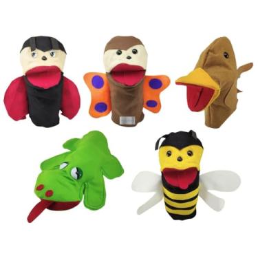 Imagem de Fantoches Bichinhos Do Jardim De Mão 25cm Kit Com 5 Personagens Tecido Feltro