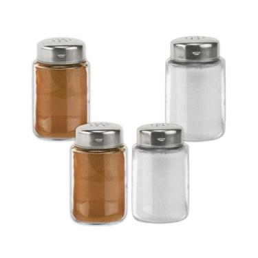 Imagem de Saleiro Pimenteiro De Vidro Tampa Inox Kit 4 Peças Euro Home, Prata