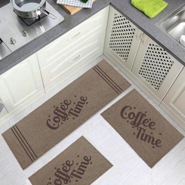 Imagem de Jogo Tapete Cozinha Bege Algodão Antiderrapante 3 Peças Coffe - FASTLA