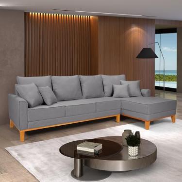 Imagem de Sofá Beny Chaise e 4 lugares Living Linho Base de Madeira Fixo Sala (Cinza Claro, Lado Direito)