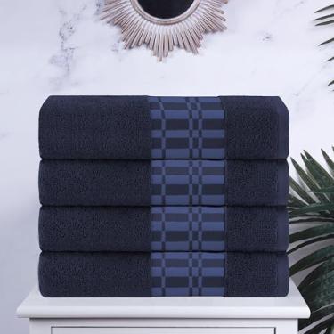 Imagem de Superior Larissa Conjunto de toalhas de banho de algodão, design geométrico, borda maquineta, toalhas de peso médio para banheiro, banho de hóspedes, spa, resort, hotel, Airbnb, essenciais para casa,