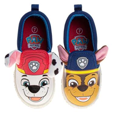 Imagem de Tênis de lona cano baixo da Patrulha Canina para meninos - Chase and Marshall sem cadarço sem cadarço para crianças - azul/vermelho (bebês/crianças pequenas), Azul multi, 9 Toddler