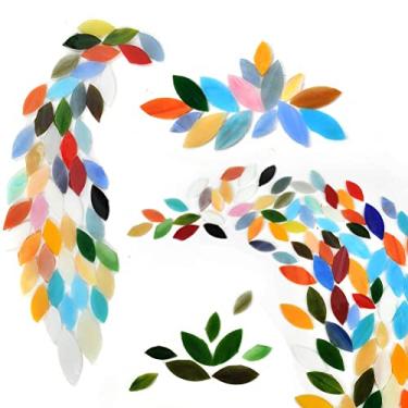 Imagem de BUYGO BUYGOO 100 peças de mosaico, peças de vidro de mosaico de cores mistas com recipiente organizador, azulejos de folhas de flores de vitrais cortados à mão para decoração de casa - tamanhos e