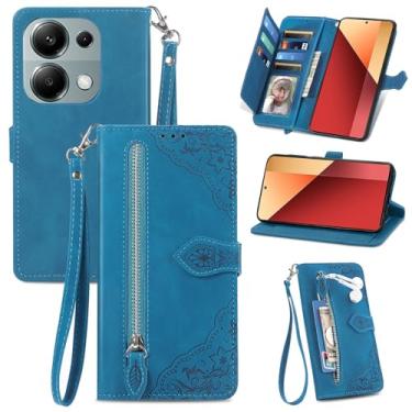 Imagem de Monwutong Capa carteira com design de armazenamento com zíper para Redmi Note 13 Pro 4G (não 5G), capa de couro PU com sensação de pele, fecho magnético e compartimentos para cartão múltiplo coldre