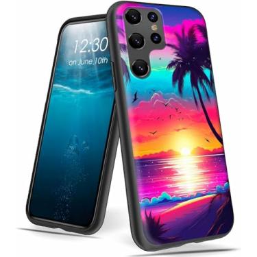 Imagem de BPQOJB Capa para Samsung Galaxy S24 Ultra com design de padrão de palmeira pôr do sol e praia, ultrafina, leve, macia de TPU para Samsung Galaxy S24 Ultra 6,8 polegadas 2024