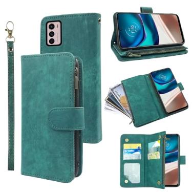 Imagem de Capa carteira compatível com Moto G42 e capa de celular de couro vintage premium flip com suporte para cartão de crédito para Moto G42 homens mulheres verde