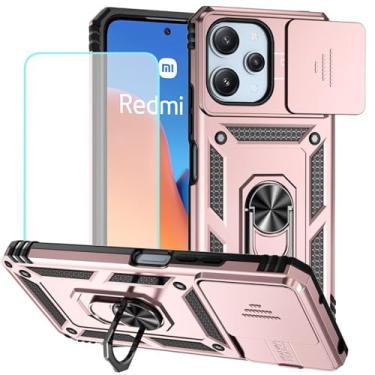 Imagem de Vokuha Capa para Redmi 12, Capa para Redmi Note 12R/Poco M6 Pro com protetor de tela de vidro temperado e capa de câmera deslizante, capa magnética com suporte de anel giratório de 360° para Xiaomi